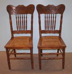 Two Oak Carved Side Chairs