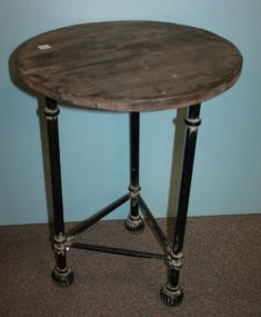 Contemporary Wood Top Round Table on Grey Metal Base