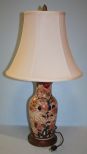 Porcelain Painted Vase with Flowers Mounted as Lamp