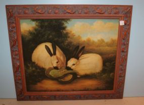 Oil Painting of Two Rabbits with Cabbage