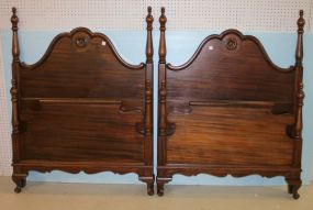 Pair of Mahogany Turned Post Single Beds with Mattress Set