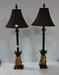 Pair of Contemporary Pineapple Lamps with Shades