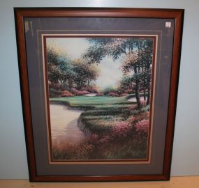 Large Print of Trees and Flowers, signed Murphy
