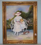 Painting of Lady and Young Girl, signed Lillian Toney '89