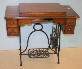 20th Century Oak Sewing Cabinet with Machine