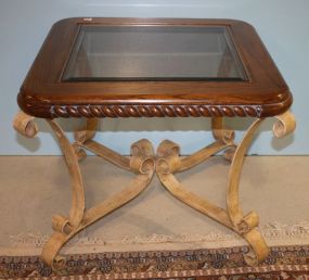 Contemporary Glass Top, Oak Iron Base Table