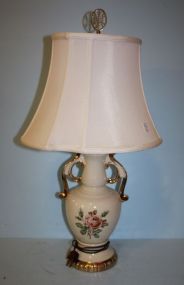 Vintage Bedroom Lamp with Transfer Print of Flower