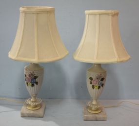 Pair of Made in Italy Porcelain Lamps on Marble Bases