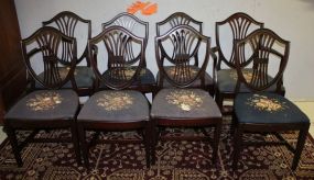 Set of Eight Mahogany Needlepoint Shield Back Dining Chairs
