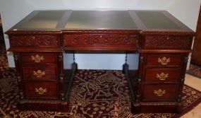 Mahogany Carved Leather Top Executive Desk