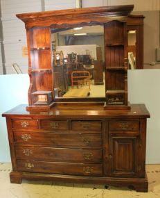 Pine Dresser with Mirrored Hutch Top