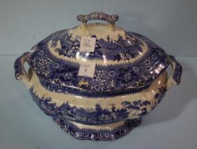 Blue and White Stoneware Tureen, Marked Davenport