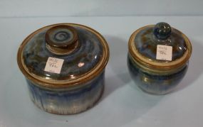 Two Blue Pottery Covered Jars