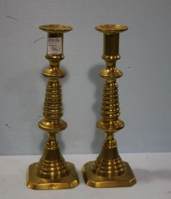 Pair Beehive Antique Brass Candlesticks