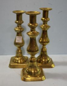Three Antique Brass Candlesticks