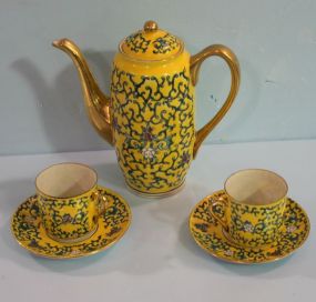 Teapot, Cups and Saucers Yellow porcelain made in Japan teapot 6 1/2