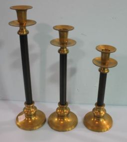 Three Brass and Metal Candlesticks