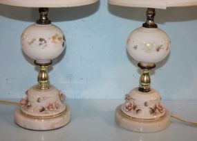 Pair Vintage Porcelain Boudoir Lamps