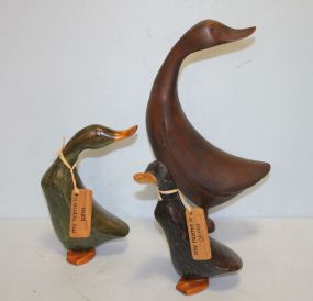 Three Contemporary Standing Wood Carved Ducks