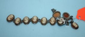 Marked 800 Silver Cameo Earrings and Bracelet