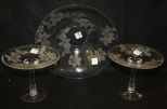 Etched Glass Bowl and Compotes