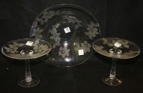 Etched Glass Bowl and Compotes