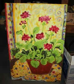 Oil on Canvas of Flower Pot with Vivid Colors, signed Buchanan