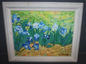 Oil on Canvas of Blue Flowers, signed EAH '98