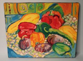 Oil on Canvas in Vivid Colors of Vegetables, signed M. Buchanan
