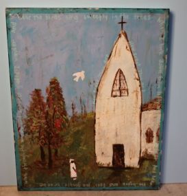 Oil on Canvas of Church, signed TC