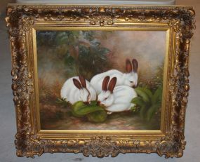 Contemporary Oil Painting of Three Rabbits