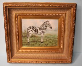 Contemporary Oil painting of Zebra in Gold Frame