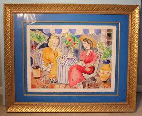 Large Watercolor of Two Ladies, 