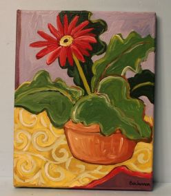 Oil on Canvas of Pot with Flowers, signed Buchanan