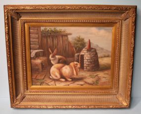 Contemporary Oil on Canvas of Two Rabbits