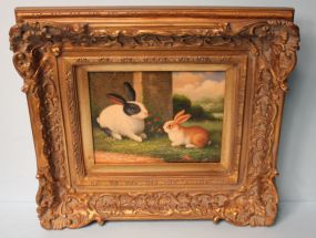 Oil Painting of Two Rabbits