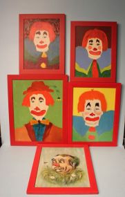 Collection of Five Oil Paintings of Clowns