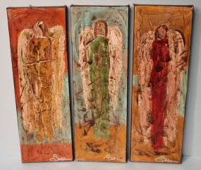 Group of Three Hanging Oil Painted Angels