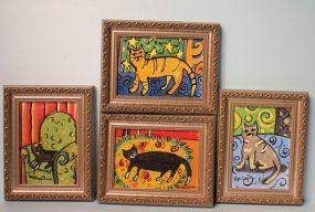Four Small Oil Paintings of Cats, signed Buchanan