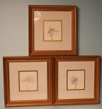 Set of Three Watercolors of Flowers