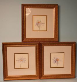 Set of Three Watercolors of Flowers