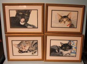 Set of Four Prints of Cats, signed Janette