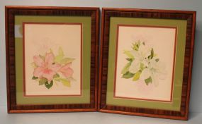 Two Framed Watercolors of Azaleas, signed French '80