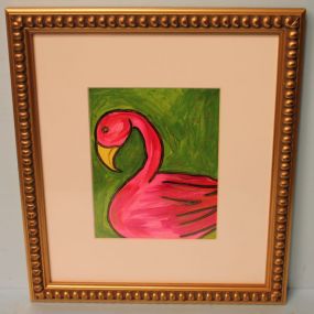 Framed Watercolor of Flamingo