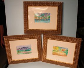 Three Framed Watercolors of Trees, Mountain by Chuck Gatzmen