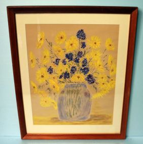 Watercolor of Jar with Flowers, signed Ronny Grantham