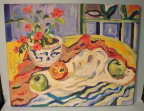 Oil Painting of Fruit and Flower Pot, signed Buchanan