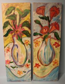 Two Oil on Canvas of Flowers in Vase