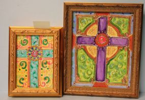 Two Framed Oil on Canvas Crosses