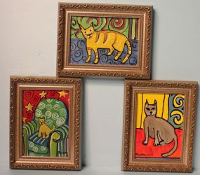 Three Acrylic Paintings of Cats, signed Buchanan